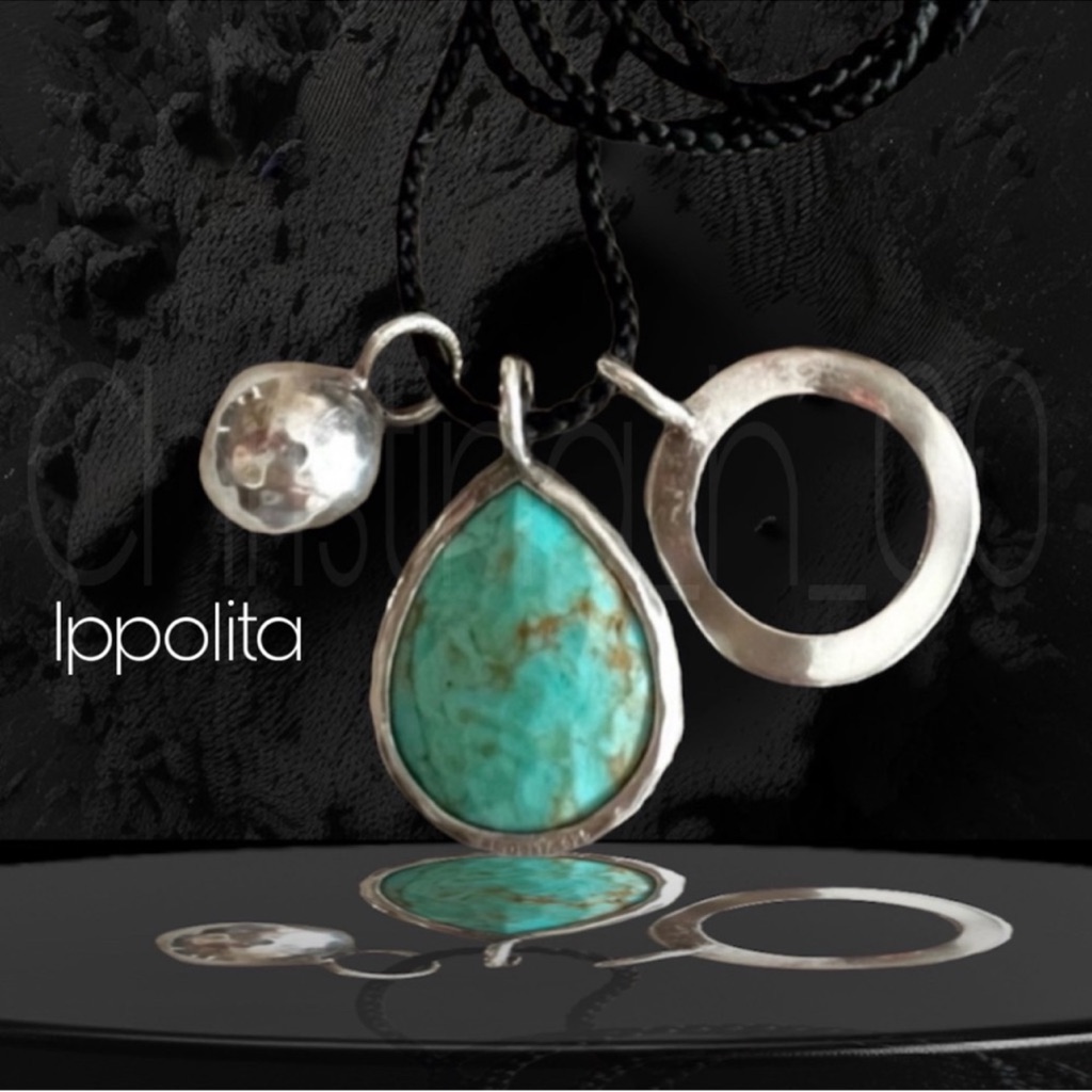 4 Piece Ippolita Pouch Turquoise Rock Candy Teardrop Black Silk Necklace 800$